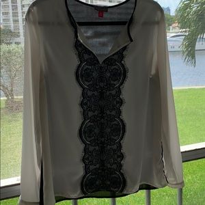 Vincent Camuto white with black lace shirt, size M